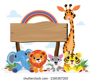 Cute animals in Zoo, Placards and banner in zoos Design for banner, layout, annual report, web, flyer, brochure, ad. Cartoon vector illustration