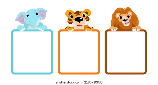 Cute animals in Zoo, Placards and banner in zoos Design for banner, layout, annual report, web, flyer, brochure, ad. Cartoon vector illustration