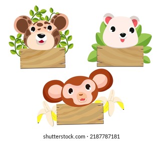 Cute animals in Zoo, Placards and banner in zoos Design for banner, layout, annual report, web, flyer, brochure, ad. Cartoon vector illustration