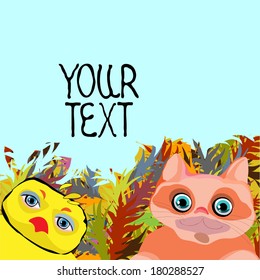 Cute animalsl, cartoon drawing, with space for text, vector illustrations.