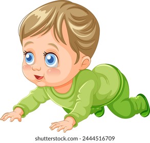 Cute animated baby crawling in green onesie