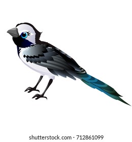 Cute animated bird isolated on white background. Vector cartoon close-up illustration.
