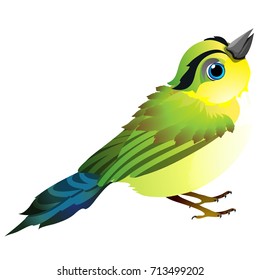 Cute animated bird isolated on white background. Vector cartoon close-up illustration.
