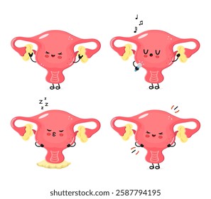 Cute animated uterus character expresses various emotions in a humorous and playful manner