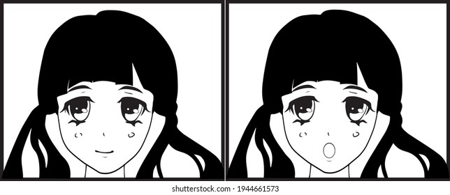 Cute Anime Avatar Set Cheering Suprirsed Icon Vector