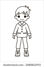 Cute Anime boy with big eyes isolated. Manga style. Coloring page book. Hand drawn vector illustration. EPS 10