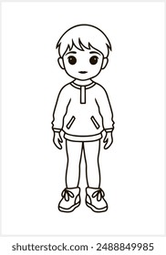 Cute Anime boy with big eyes isolated. Manga style. Coloring page book. Hand drawn vector illustration