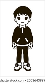 Cute Anime boy with big eyes isolated. Manga style. Hand drawn vector illustration