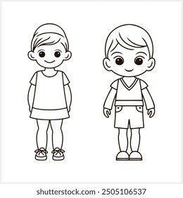 Cute Anime boy isolated. Coloring page book. Hand drawn vector illustration