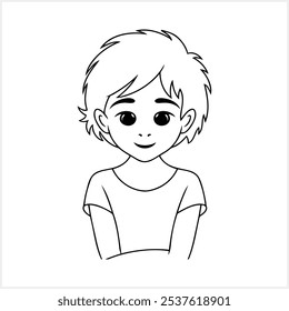 Cute Anime boy isolated. Coloring page book. Hand drawn vector illustration