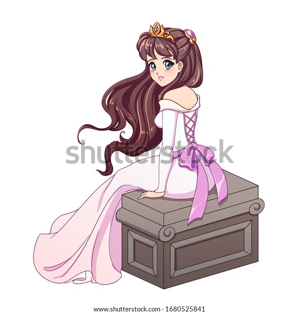 cute anime bride princess brown hair stock vector royalty