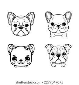 cute anime bulldog collection set hand drawn line art illustration