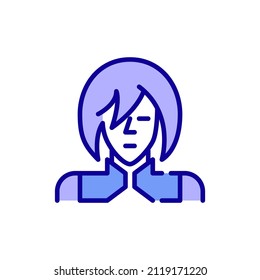 Cute Anime Cosplay Boy. Pixel Perfect, Editable Stroke Color Avatar Icon