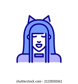 Cute anime cosplay girl with long hair wearing cat ears. Pixel