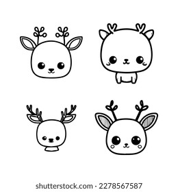 cute anime deer head collection set hand drawn illustration