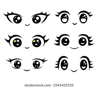 cute anime eyes manga style for cartoon, element, comic and illustration