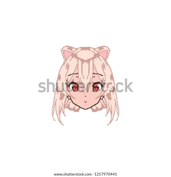 Cute Anime Face Pixel Smile Chat Stock Vector Royalty Free