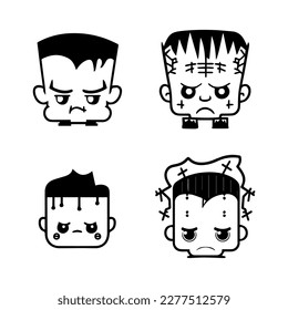 cute anime frankenstein head collection set hand drawn illustration