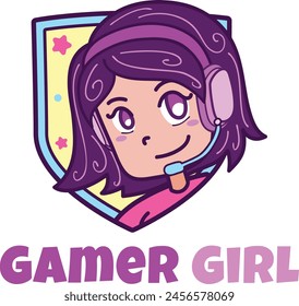 Cute anime gamer girl logo