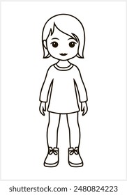 Cute Anime girl awith big eyes isolated. Manga style. Coloring page book. Hand drawn vector illustration. EPS 10