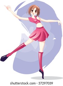 Cute Anime Girl Ballet Dancing in pink dress