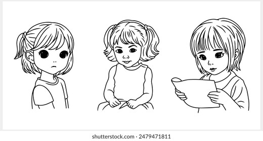 Cute Anime girl with big eyes isolated. Manga style. Hand drawn vector illustration. EPS 10