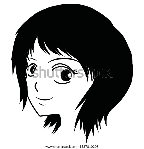 cute anime girl black white stock vector royalty free