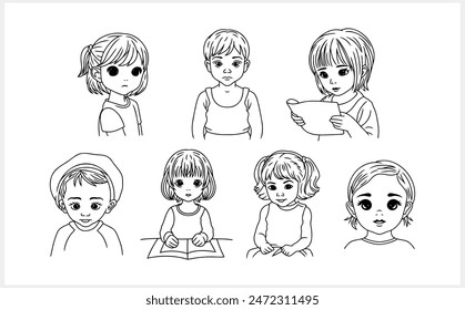 Cute Anime girl and boy with big eyes isolated. Manga style. Hand drawn vector illustration. EPS 10