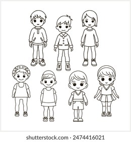 Cute Anime girl and boy with big eyes isolated. Manga style. Hand drawn vector illustration. EPS 10