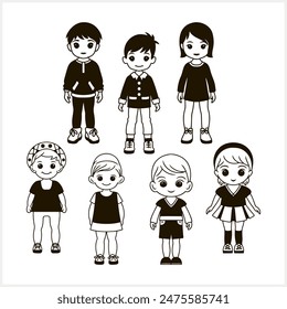 Cute Anime girl and boy with big eyes isolated. Manga style. Hand drawn vector illustration. EPS 10