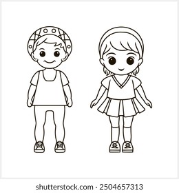 Cute Anime girl and boy isolated. Manga style. Hand drawn vector illustration