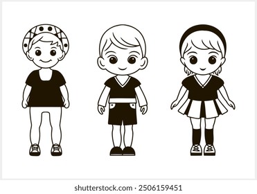 Cute Anime girl and boy isolated. Manga style. Hand drawn vector illustration