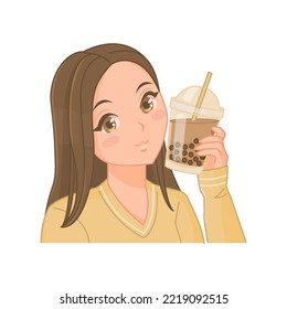 Cute anime girl with bubble tea