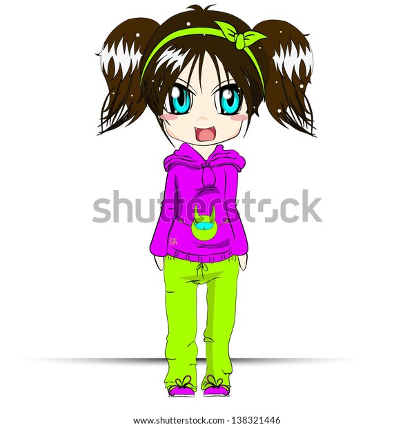 cute anime girl cartoon character on stockvektorgrafik