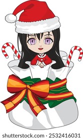 Cute anime girl gift pouch Christmas vector