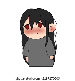 cute anime girl in gray t shirt cute smiling anime illustration