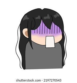 cute anime girl in a gray t shirt is shocked