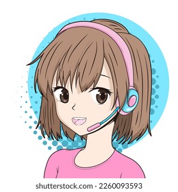 cute anime girl with Headphone for Customer Service Icon vector illustration