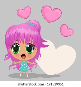 Cute anime girl with hearts
