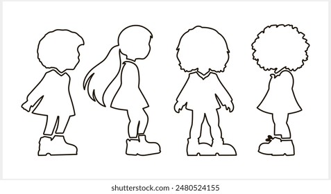 Cute Anime girl isolated. Outline clipart Hand drawn vector illustration. EPS 10