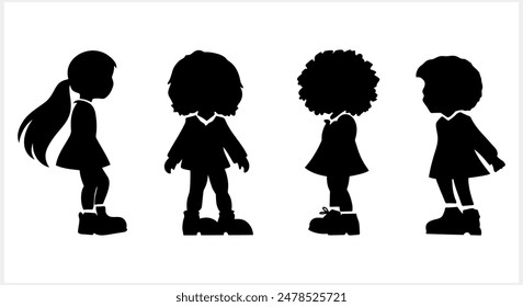 Cute Anime girl isolated. Stencil clipart Hand drawn vector illustration. EPS 10