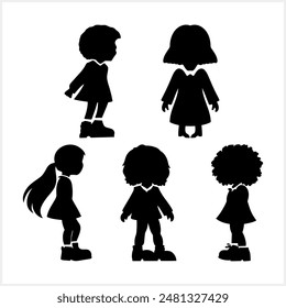 Cute Anime girl isolated. Stencil clipart Hand drawn vector illustration. EPS 10