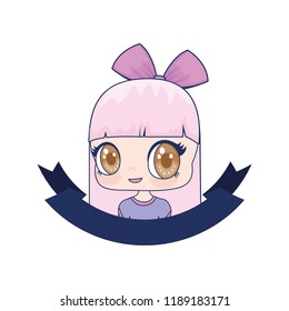 cute anime girl portrait cartoon ribbon