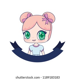cute anime girl portrait cartoon ribbon