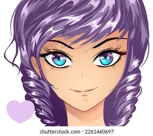 Cute anime girl portrait. Anime style hand drawn vector illustration. Isolated on background.