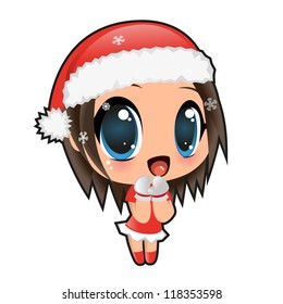 cute anime girl in Santa hat