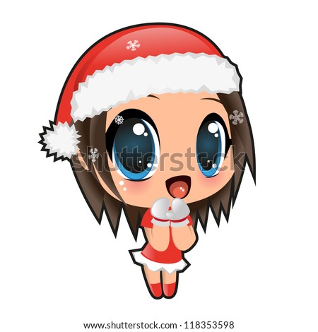 Cute Anime Girl Santa Hat Stock Vector (Royalty Free) 118353598