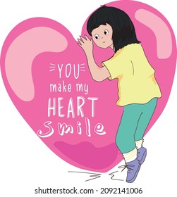 cute anime girl vector illustration with big heart graphic
