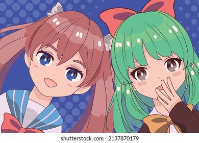 cute anime girls comic design