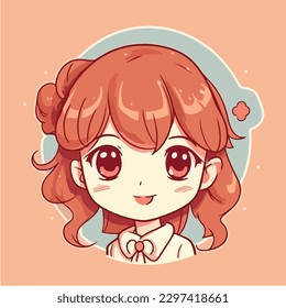 Cute anime kawaii girl cartoon character with vector illustration